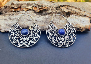 Silver Ethnic Lapis Lazuli Earrings Ethnic, Blue Stone , rustic, yoga, hippie, gypsy, pretty, psy, boho, bohemian, festival