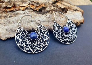 Silver Ethnic Lapis Lazuli Earrings Ethnic, Blue Stone , rustic, yoga, hippie, gypsy, pretty, psy, boho, bohemian, festival
