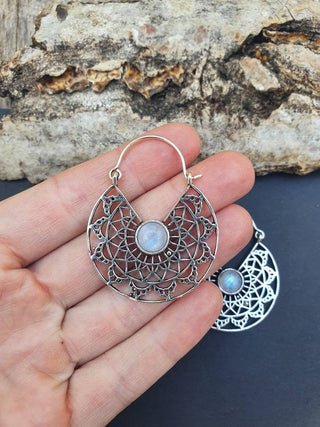 Silver Ethnic Moonstone Earrings Ethnic, rustic, yoga, hippie, gypsy, pretty, psy, boho, bohemian, festival
