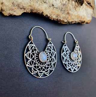 Silver Ethnic Moonstone Earrings Ethnic, rustic, yoga, hippie, gypsy, pretty, psy, boho, bohemian, festival