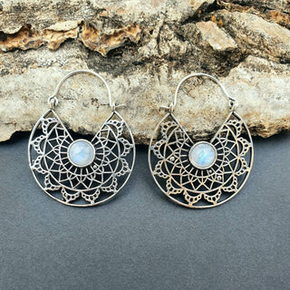 Silver Ethnic Moonstone Earrings Ethnic, rustic, yoga, hippie, gypsy, pretty, psy, boho, bohemian, festival