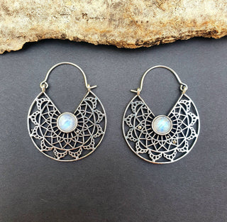 Silver Ethnic Moonstone Earrings Ethnic, rustic, yoga, hippie, gypsy, pretty, psy, boho, bohemian, festival