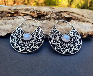 Silver Ethnic Moonstone Earrings Ethnic, rustic, yoga, hippie, gypsy, pretty, psy, boho, bohemian, festival