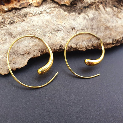 Minimalist Golden Spiral Hoop Earrings; Ethnic, Geometric, Small, Rustic, Yoga, Hippie, Gypsy, Pretty, Ssy, Boho, Bohemian, Festival