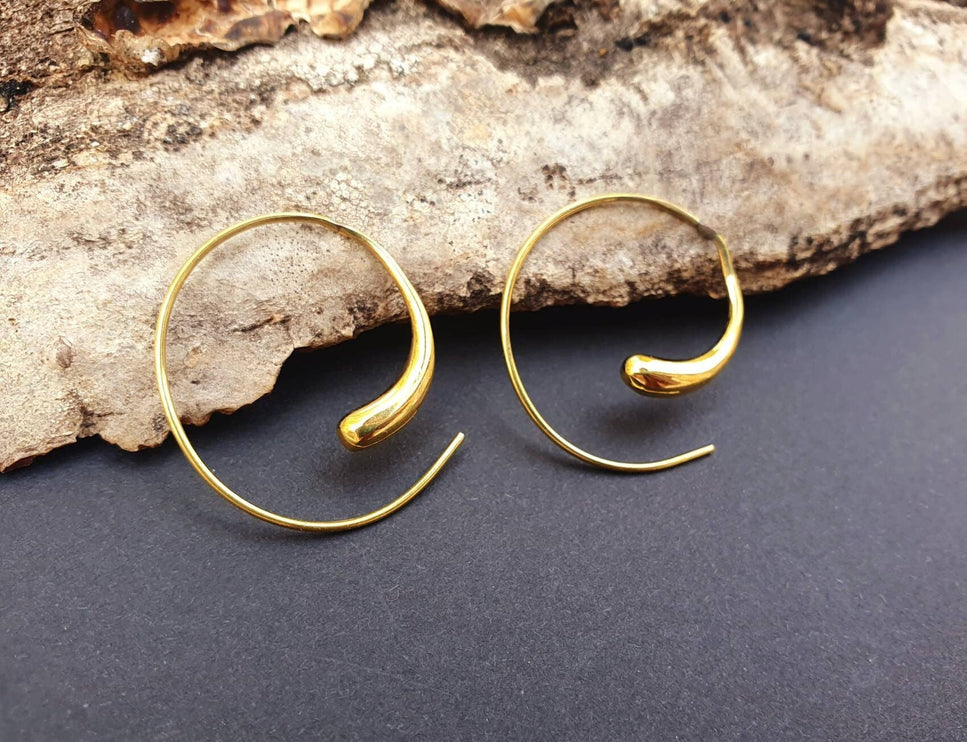 Minimalist Golden Spiral Hoop Earrings; Ethnic, Geometric, Small, Rustic, Yoga, Hippie, Gypsy, Pretty, Ssy, Boho, Bohemian, Festival