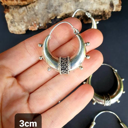 Chunky Silver Bali Hoop Earrings / Ethnic / Rustic / Bohemian / Gypsy / Spiral / Hippie / Chunky / Festival / style