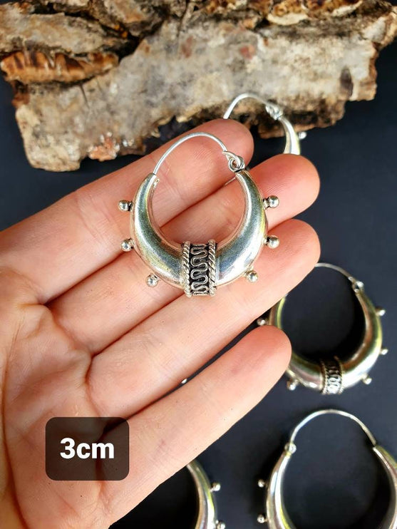 Chunky Silver Bali Hoop Earrings / Ethnic / Rustic / Bohemian / Gypsy / Spiral / Hippie / Chunky / Festival / style