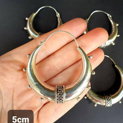 Chunky Silver Bali Hoop Earrings / Ethnic / Rustic / Bohemian / Gypsy / Spiral / Hippie / Chunky / Festival / style