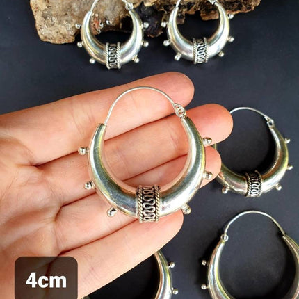 Chunky Silver Bali Hoop Earrings / Ethnic / Rustic / Bohemian / Gypsy / Spiral / Hippie / Chunky / Festival / style