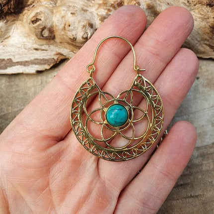 Golden Ethnic Turquoise Earrings Ethnic, rustic, yoga, hippie, gypsy, pretty, psy, boho, bohemian, festival