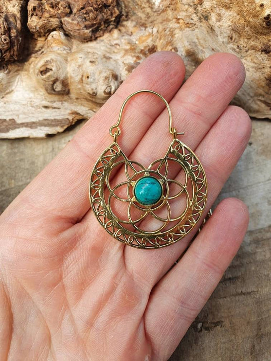 Golden Ethnic Turquoise Earrings Ethnic, rustic, yoga, hippie, gypsy, pretty, psy, boho, bohemian, festival