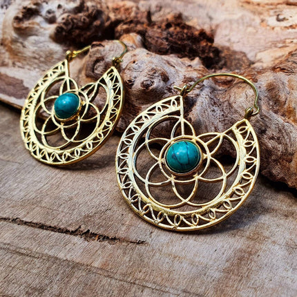 Golden Ethnic Turquoise Earrings Ethnic, rustic, yoga, hippie, gypsy, pretty, psy, boho, bohemian, festival