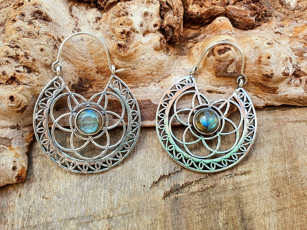 Silver Ethnic Labradorite Earrings Ethnic, Blue Stone , rustic, yoga, hippie, gypsy, pretty, psy, boho, bohemian, festival