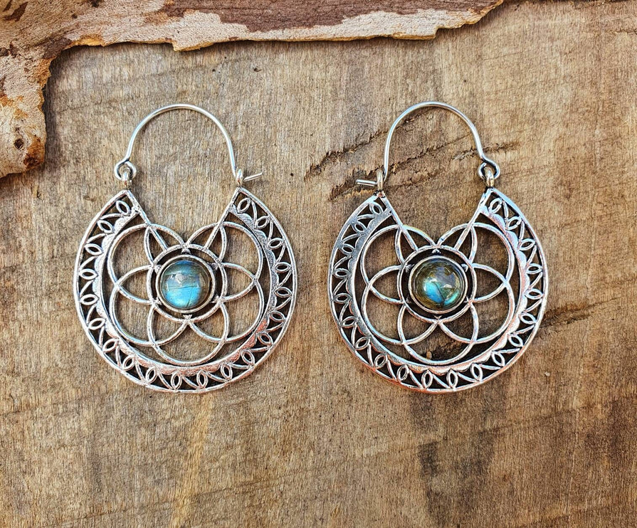 Silver Ethnic Labradorite Earrings Ethnic, Blue Stone , rustic, yoga, hippie, gypsy, pretty, psy, boho, bohemian, festival