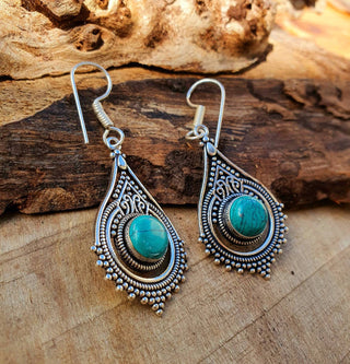Turquoise Silver Drop Dangle earrings / Birth Stone / Ethnic / rustic, yoga, hippie, gypsy, pretty, psy, boho, bohemian, festival