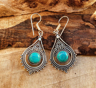 Turquoise Silver Drop Dangle earrings / Birth Stone / Ethnic / rustic, yoga, hippie, gypsy, pretty, psy, boho, bohemian, festival
