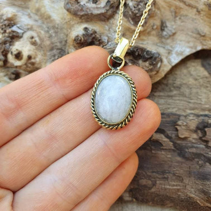 Moonstone Pendant Necklace Gold Chain / Brass / Ethnic / Hypoallergenic / Hippie / Gypsy / Rustic