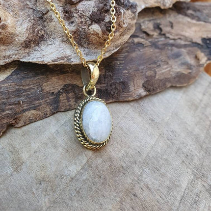 Moonstone Pendant Necklace Gold Chain / Brass / Ethnic / Hypoallergenic / Hippie / Gypsy / Rustic