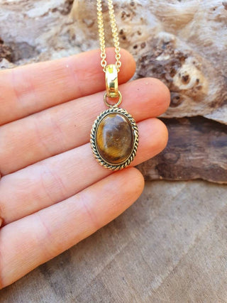 Chunky Boho Tiger Eye Pendant Necklace Stainless Steel Chain, Bohemian Gift for Her
