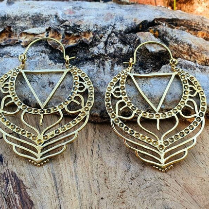 Gypsy Brass Hoop Earrings; Ethnic, Geometric, Rustic, Yoga, Hippie, Gypsy, Pretty, Psy, Boho, Bohemian, Festival