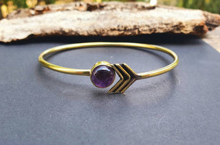 Golden Arrow Bracelet Amethyst / Bangle / Arm Bracelet / Ethnic / Rustic / Bohemian / Hippie / Gypsy / Psy / Adjustable