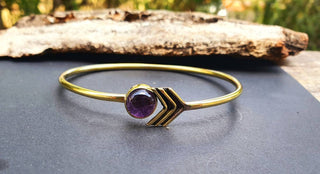 Golden Arrow Bracelet Amethyst / Bangle / Arm Bracelet / Ethnic / Rustic / Bohemian / Hippie / Gypsy / Psy / Adjustable