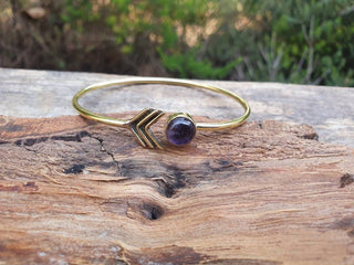 Golden Arrow Bracelet Amethyst / Bangle / Arm Bracelet / Ethnic / Rustic / Bohemian / Hippie / Gypsy / Psy / Adjustable