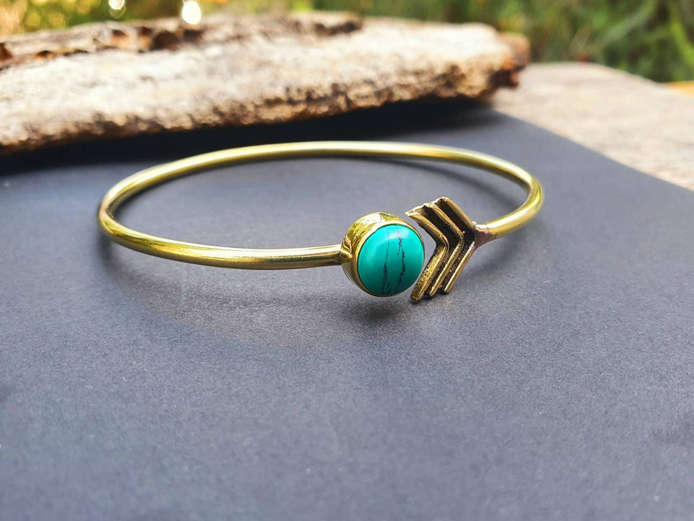 Turquoise Golden Arrow Bracelet / Bangle / Ethnic / Rustic / Bohemian / Hippie / Gypsy / Love / Jewellery / Body / Adjustable /Blue