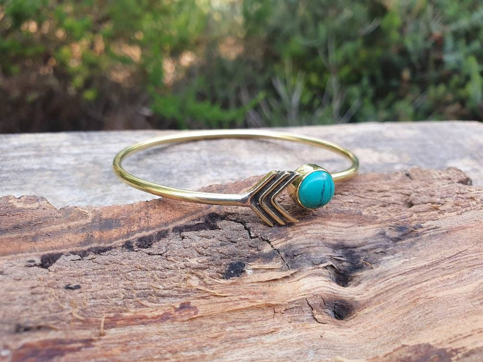 Turquoise Golden Arrow Bracelet / Bangle / Ethnic / Rustic / Bohemian / Hippie / Gypsy / Love / Jewellery / Body / Adjustable /Blue