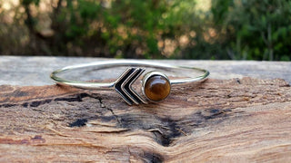 Boho Silver Bracelet / Tiger Eye / Bangle / Ethnic / Rustic / Bohemian / Hippie / Gypsy / Psy / Adjustable