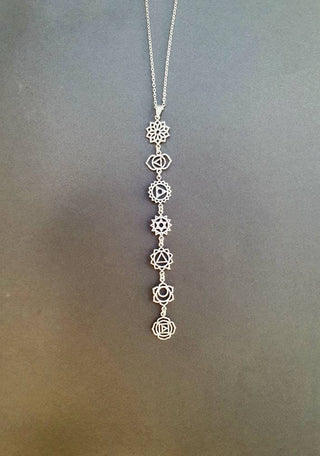 Seven 7 Chakras Necklace / Hypoallergenic / Silver / Yoga / Reiki / Boho / Hippie / Rustic / Ethnic / Crystals / Third Eye / Illuminati