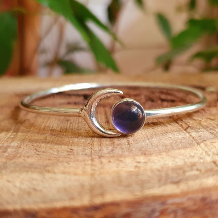 Moon Bracelet / Silver & Amethyst / Bangle / Galaxy / Solar System / Planets / Boho / Adjustable / Hippie / Chic / Sun