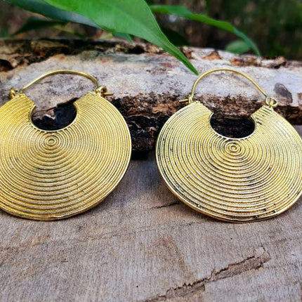 Geometric Circle Tribal Brass earrings; Boho Ethnic Rustic Indian Festival Psy Gypsy Spiral Hippie Tribal style