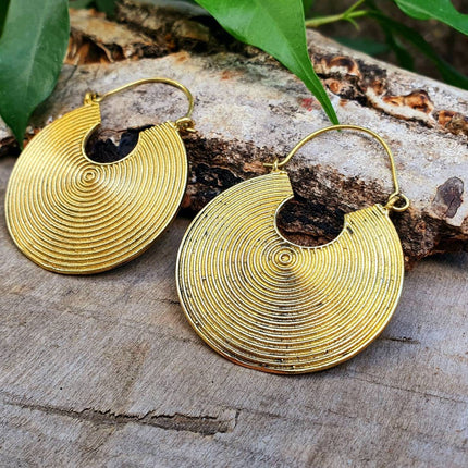 Geometric Circle Tribal Brass earrings; Boho Ethnic Rustic Indian Festival Psy Gypsy Spiral Hippie Tribal style