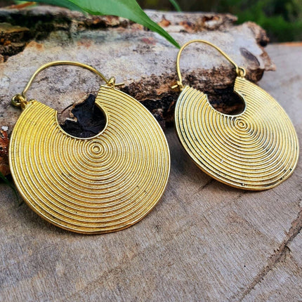 Geometric Circle Tribal Brass earrings; Boho Ethnic Rustic Indian Festival Psy Gypsy Spiral Hippie Tribal style