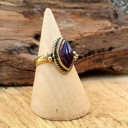 Golden Amethyst Ring / Ethnic style / Boho / Bohemian / Psy / Rustic / Tribal / Gypsy / Festival / Healing / Festival