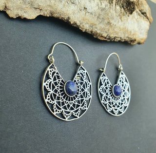 Silver Ethnic Lapis Lazuli Earrings Ethnic, Blue Stone , rustic, yoga, hippie, gypsy, pretty, psy, boho, bohemian, festival