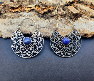 Silver Ethnic Lapis Lazuli Earrings Ethnic, Blue Stone , rustic, yoga, hippie, gypsy, pretty, psy, boho, bohemian, festival