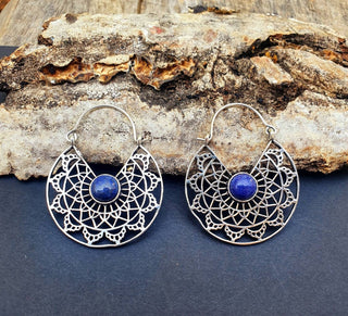 Silver Ethnic Lapis Lazuli Earrings Ethnic, Blue Stone , rustic, yoga, hippie, gypsy, pretty, psy, boho, bohemian, festival