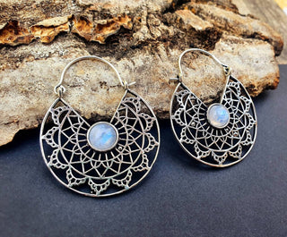 Silver Ethnic Moonstone Earrings Ethnic, rustic, yoga, hippie, gypsy, pretty, psy, boho, bohemian, festival