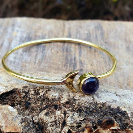 Amethyst Gold Moon Bracelet / Bangle / Galaxy / Solar System / Planets / Boho / Adjustable / Hippie / Chic / Sun