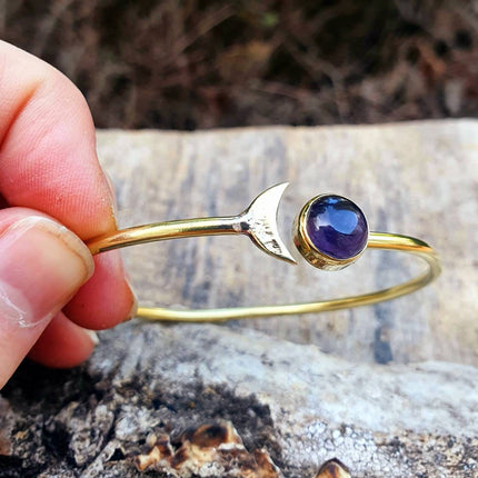 Amethyst Gold Moon Bracelet / Bangle / Galaxy / Solar System / Planets / Boho / Adjustable / Hippie / Chic / Sun