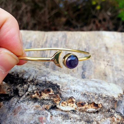 Amethyst Gold Moon Bracelet / Bangle / Galaxy / Solar System / Planets / Boho / Adjustable / Hippie / Chic / Sun