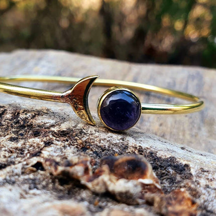 Amethyst Gold Moon Bracelet / Bangle / Galaxy / Solar System / Planets / Boho / Adjustable / Hippie / Chic / Sun