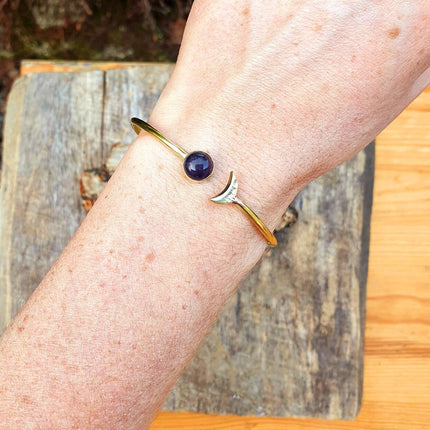 Amethyst Gold Moon Bracelet / Bangle / Galaxy / Solar System / Planets / Boho / Adjustable / Hippie / Chic / Sun