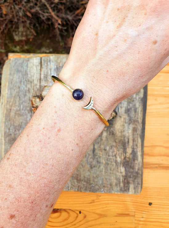 Amethyst Gold Moon Bracelet / Bangle / Galaxy / Solar System / Planets / Boho / Adjustable / Hippie / Chic / Sun