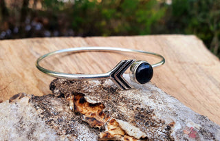 Black Onyx Boho Silver Bracelet / Bangle / Ethnic / Rustic / Bohemian / Hippie / Gypsy / Psy / Adjustable