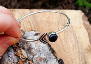 Black Onyx Boho Silver Bracelet / Bangle / Ethnic / Rustic / Bohemian / Hippie / Gypsy / Psy / Adjustable