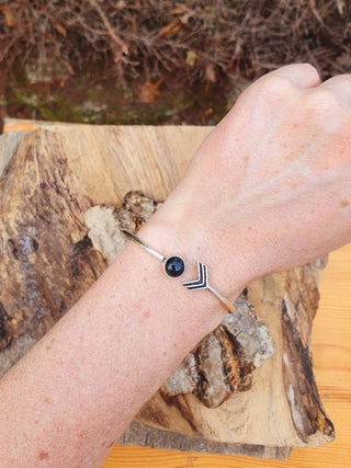 Black Onyx Boho Silver Bracelet / Bangle / Ethnic / Rustic / Bohemian / Hippie / Gypsy / Psy / Adjustable