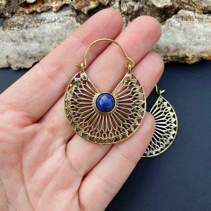 Golden Ethnic Lapis Lazuli Earrings Ethnic, Blue Stone , rustic, yoga, hippie, gypsy, pretty, psy, boho, bohemian, festival